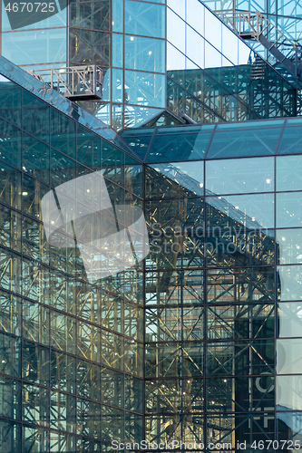 Image of modern glass building construction in New York City USA
