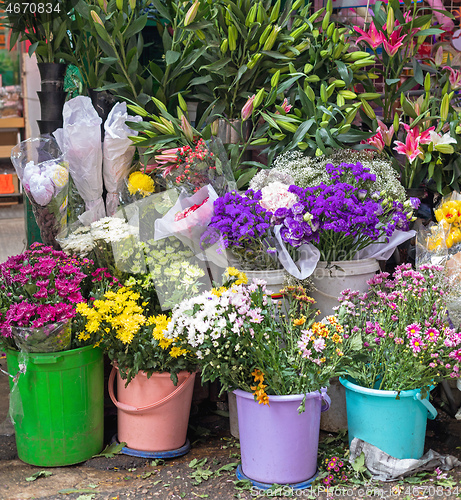 Image of Flowers in Buckets