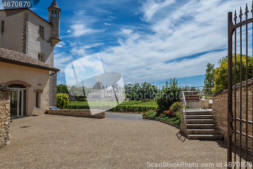 Image of MEURSAULT, BURGUNDY, FRANCE - JULY 9, 2020: View to the winery in Meursault, Burgundy, France