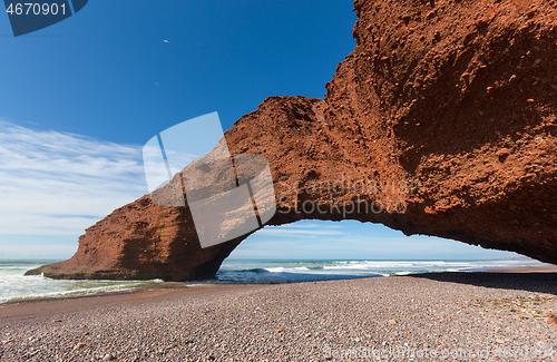 Image of Legzira beach with arched rock in Morocco