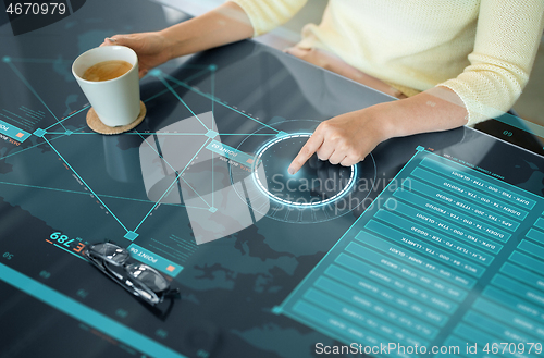 Image of woman using interactive panel with data