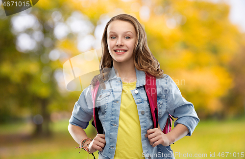 Image of happy smiling teenage student girl with school bag