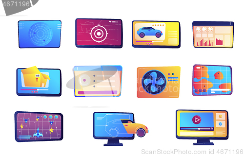 Image of Tablet and computer vector illustrations set.