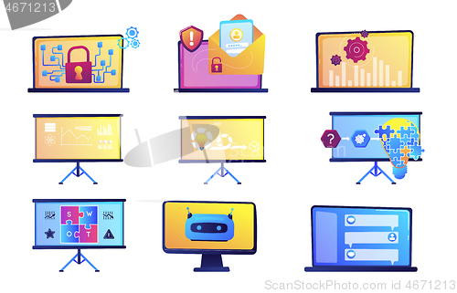 Image of Business presentation and data protection vector illustrations set.