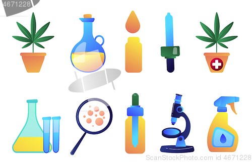 Image of Medical cannabis and cannabidiol oil vector illustrations set.