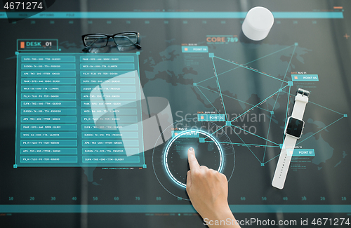 Image of close up of hand using interactive panel with data