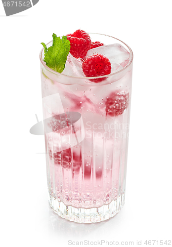 Image of glass of iced drink with fresh raspberries