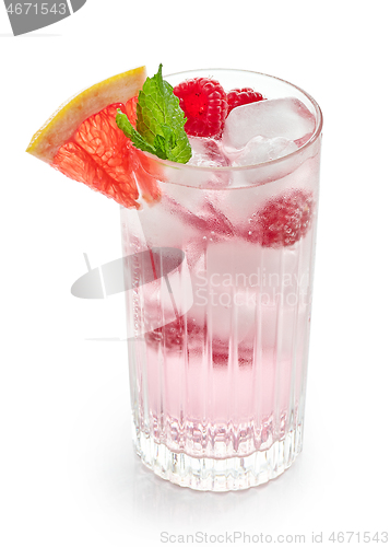 Image of glass of iced drink with fresh raspberries