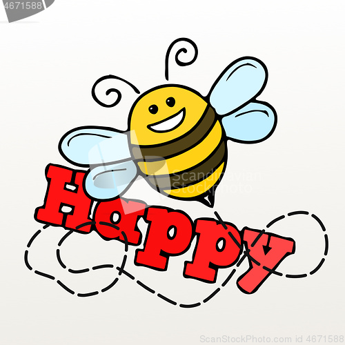 Image of a bee and the word happy