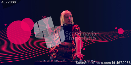 Image of Neoned modern artwork, horizontal flyer, cover with trendy design and colors