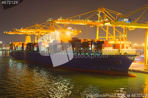 Image of Commercial sea port at night