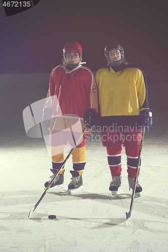 Image of teen girls ice hockey players portrait