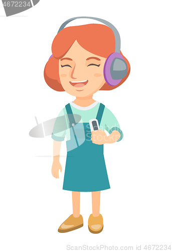 Image of Caucasian girl listening to music in headphones.