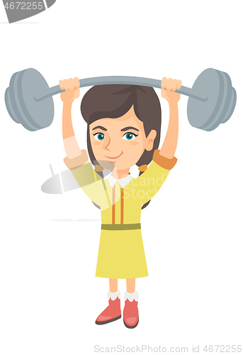 Image of Strong caucasian girl lifting heavy weight barbell