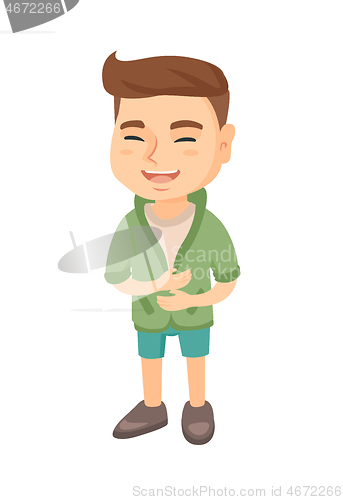 Image of Caucasian cheerful boy laughing.