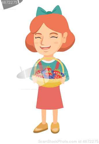 Image of Girl with the basket of strawberry and blueberry.