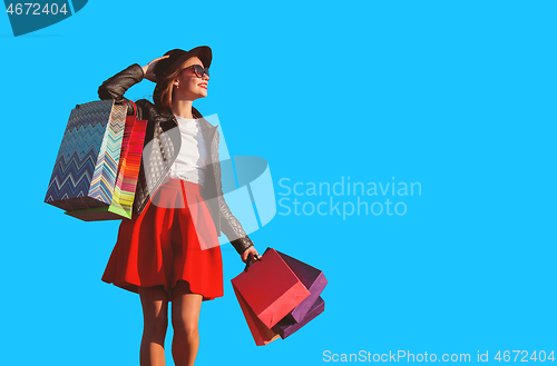 Image of The girl walking with shopping bags