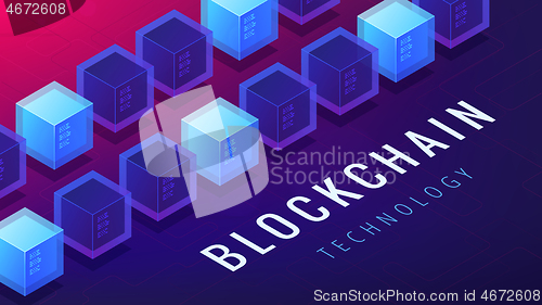 Image of Isometric blockchain cryptocurrency networking concept.