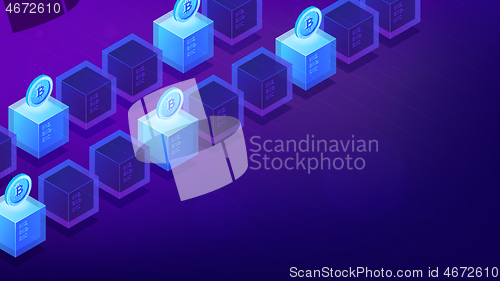 Image of Isometric bitcoin mining computers.