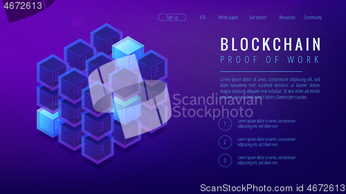 Image of Isometric blockchain proof of work landing page concept.