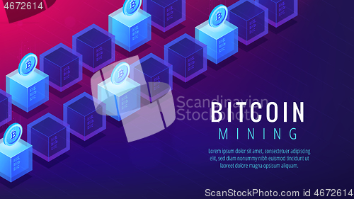 Image of Isometric bitcoin mining farm landing page concept.