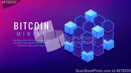 Image of Isometric bitcoin mining farm landing page concept.