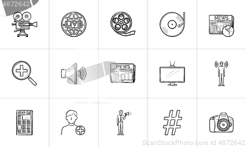 Image of Media hand drawn sketch icon set.