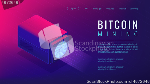 Image of Isometric bitcoin mining landing page concept.