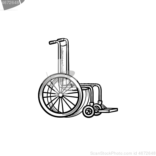 Image of Wheelchair hand drawn outline doodle icon.