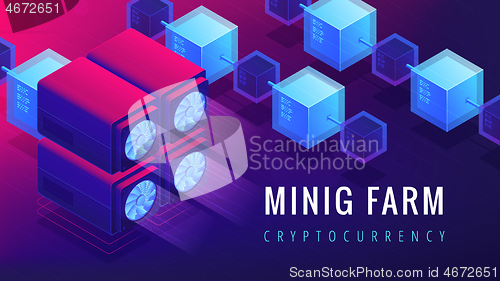 Image of Isometric mining farm landing page concept.