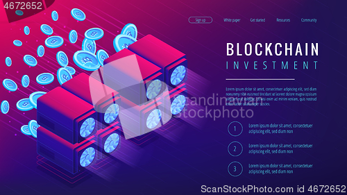 Image of Isometric blockchain investment landing page concept.