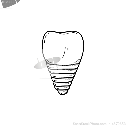 Image of Dental implant hand drawn outline doodle icon.