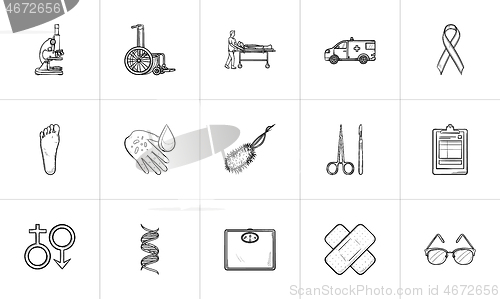 Image of Medicine hand drawn outline doodle icon set.