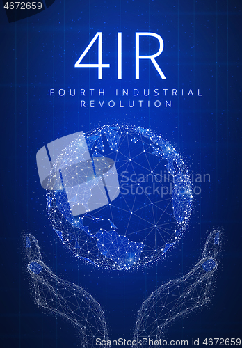 Image of Fourth industrial revolution futuristic hud banner with globe in