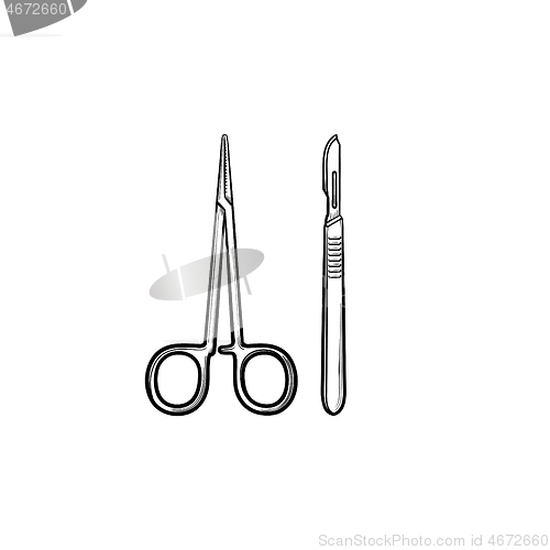 Image of Surgery tools hand drawn outline doodle icon.