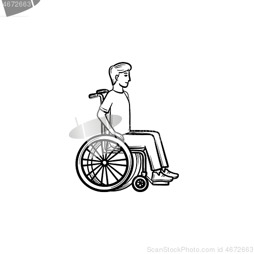 Image of Disable person in wheelchair hand drawn outline doodle icon.