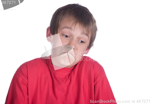 Image of unsure boy on white