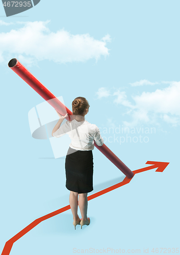 Image of Businesswoman standing near graphic line, start up business concepts.