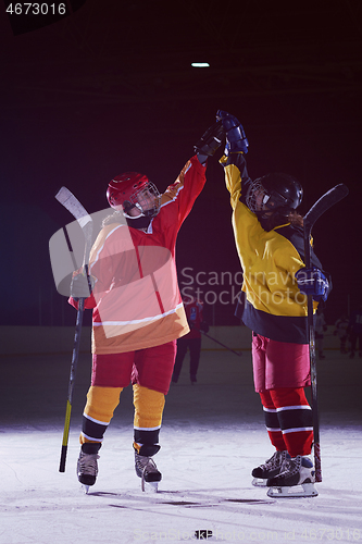 Image of teen girls ice hockey players portrait