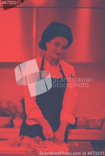 Image of Chef cutting fresh and delicious vegetables