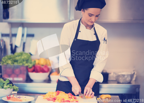 Image of Chef cutting fresh and delicious vegetables