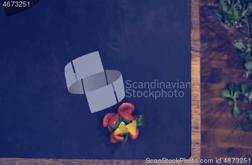 Image of delicious decoration of farm fresh vegetables top view