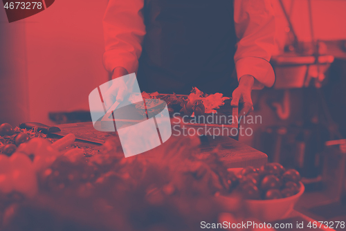 Image of female Chef holding beef steak plate