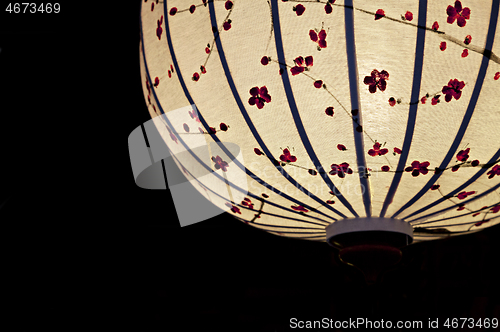 Image of White Chinese lantern over black background