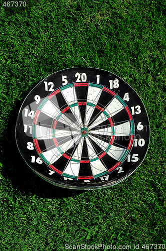 Image of DART BOARD ON GREEN GRASS BACKGROUND