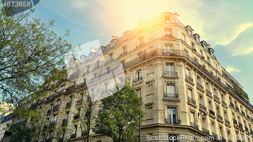 Image of Facade of typical building with attic in Paris