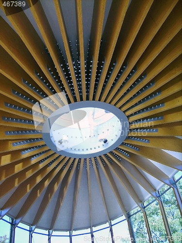 Image of Oval ceiling from metal, glass and wood
