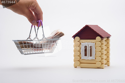 Image of A hand brings a basket with a wad of money to the house