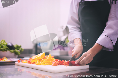 Image of Chef cutting fresh and delicious vegetables