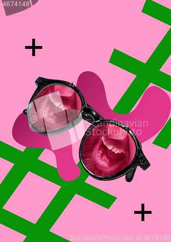 Image of Pink sunglasses on pink background